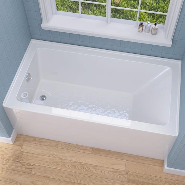 Vub 60 in. x 32 in. Alcove Soaking Bathtub with Left Drain Hole Rectangular Apron Skirt Acrylic Tub in White