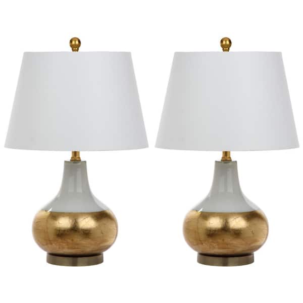 SAFAVIEH Nova 23.5 in. White/Gold Glass Gourd Table Lamp with Off-White Shade (Set of 2)