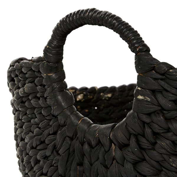 Straw Basket With Black Leather Handles Modern Wicker Bucket 