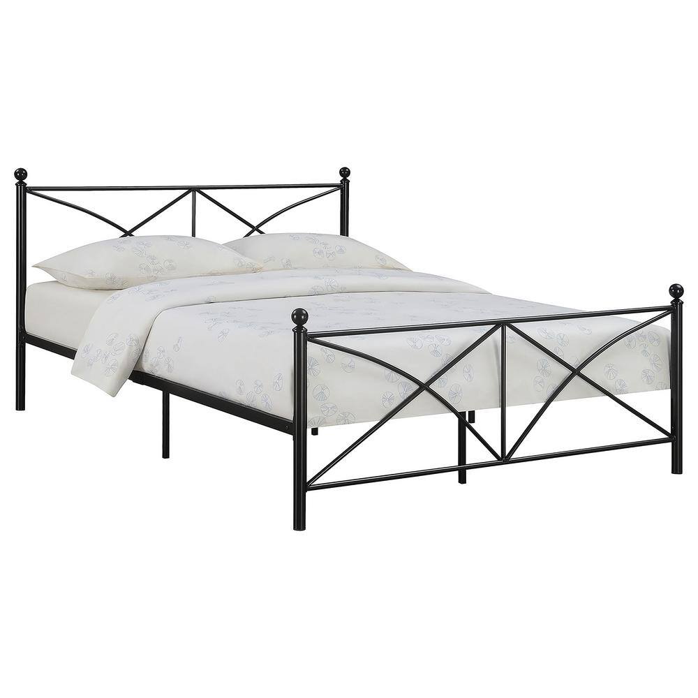 Black Metal Queen Bed with X-Style Headboard and Slats