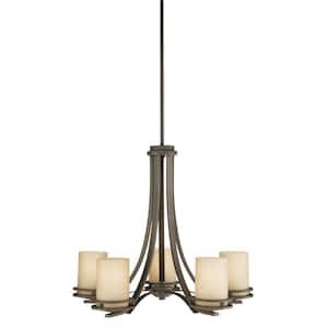 Hendrik 24.5 in. 5-Light Olde Bronze Contemporary Shaded Cylinder Chandelier for Dining Room