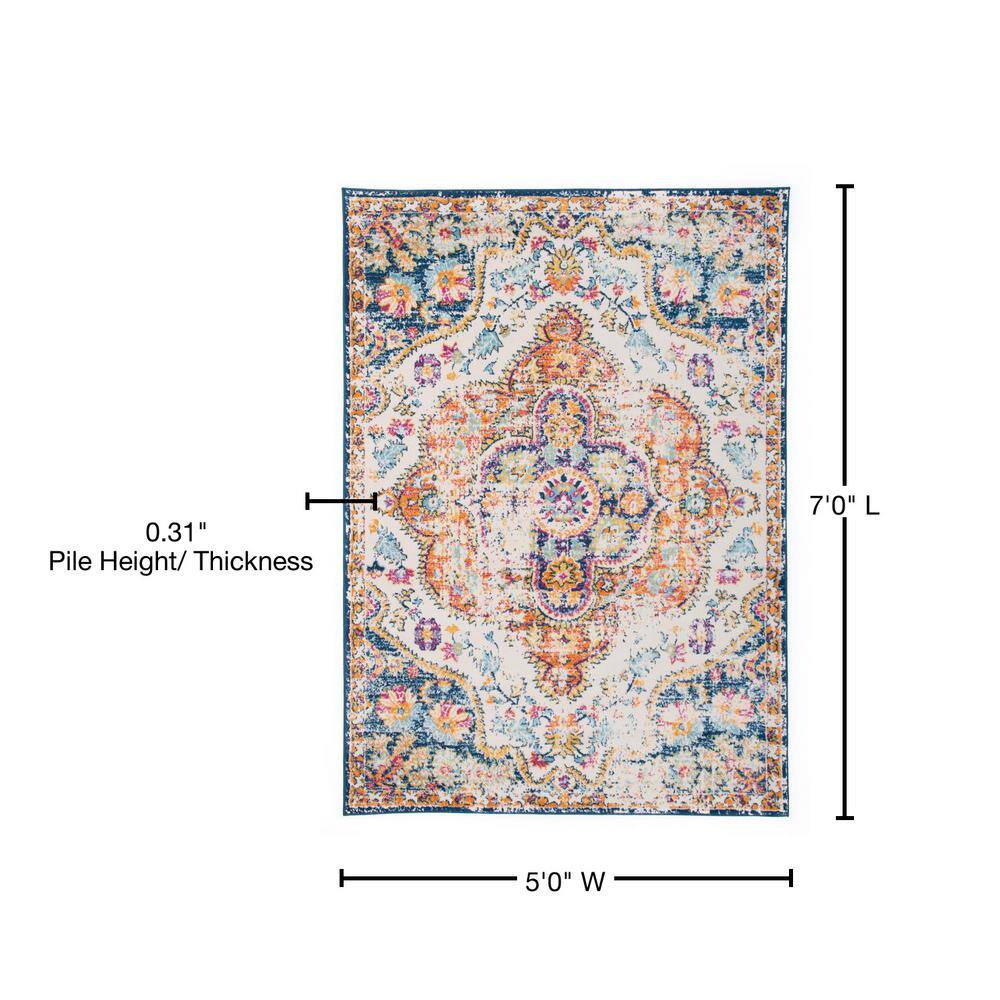 Rectangular 5' x 7' Multicolor Synthetic Bohemian Area Rug