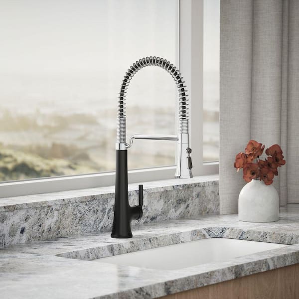 Tone Single Handle Pull Down Sprayer Kitchen Faucet in Polished Chrome with Matte Black