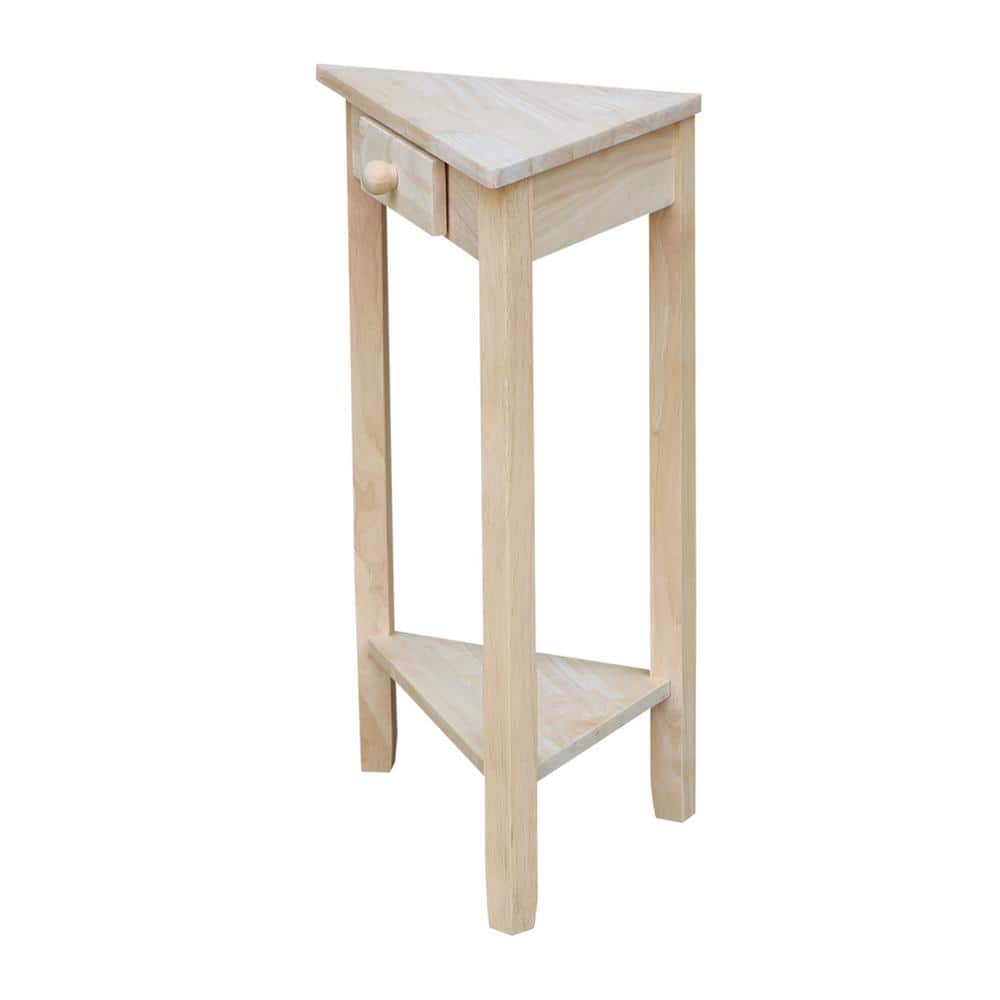Classic Unfinished Solid Parawood Corner End Table with Storage