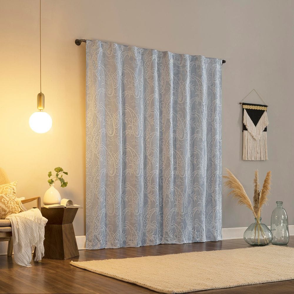 Tranquil Blue Paisley Embroidery Blackout Curtain Panel, 40" x 84"