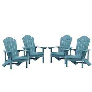 Light Blue 4-Piece Outdoor Patio Reclining Slat Polyethylene Plastic Adirondack Chair