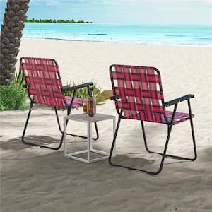 2-Pieces Red Metal Folding Beach Chair