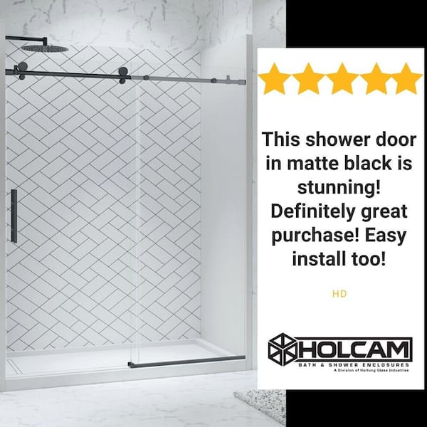 Holcam Eclipse 60 in. W x 60.5 in. H Frameless Sliding Tub Door in Matte Black