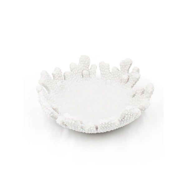 9 in. White Resin Medium Coral Textured Decorative Bowl