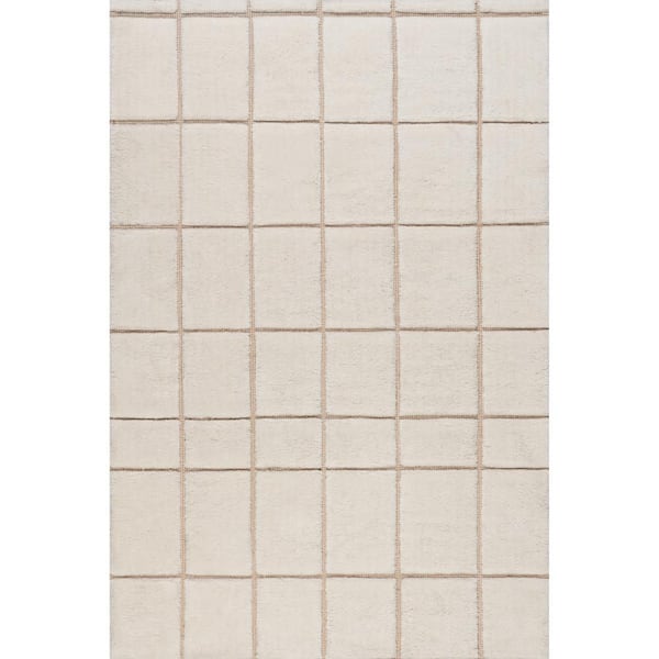 RUGS USA Frenshe Interiors Ivory 5 ft. x 8 ft. Em Checked New Zealand Wool Indoor/Outdoor Patio Area Rug