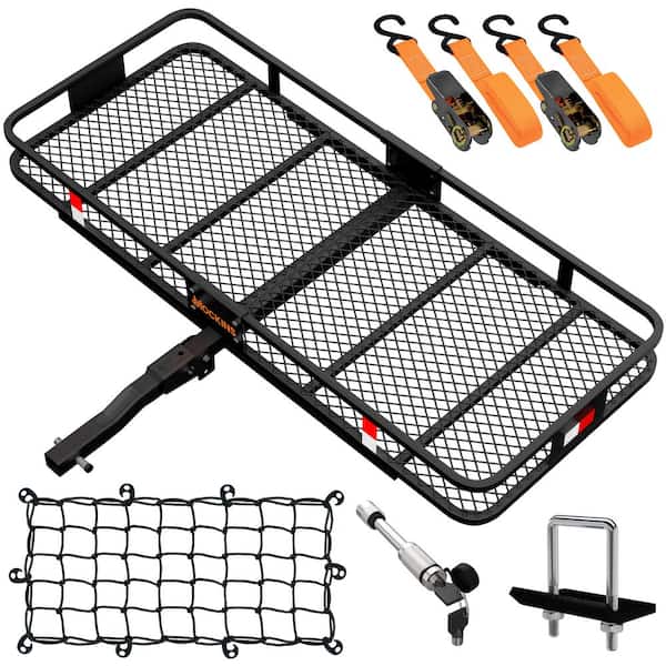 Mockins 60 in. x 24 in. x 6 in. Rustproof Cargo Carrier Hitch Mount 500 lbs. Cap Cargo Basket with Foldable Hitch Armand Net