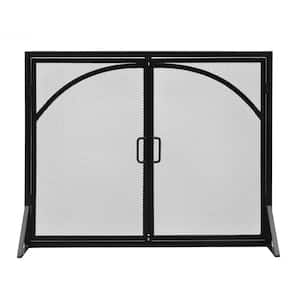 39 in. L, Matte Black Arch Top Classic Fireplace Screen with Doors