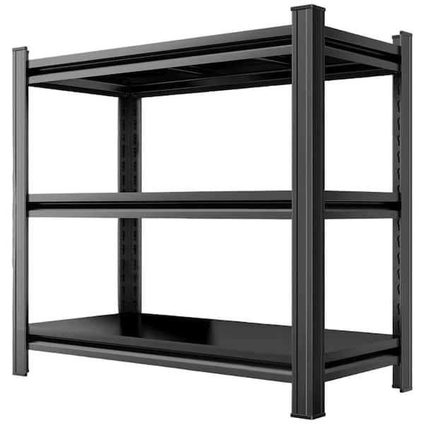 3-Tier Metal Storage Rack, 1200lb. Adjustable Height Partition For Living Room, Kitchen, Supermarket, Garage in Black