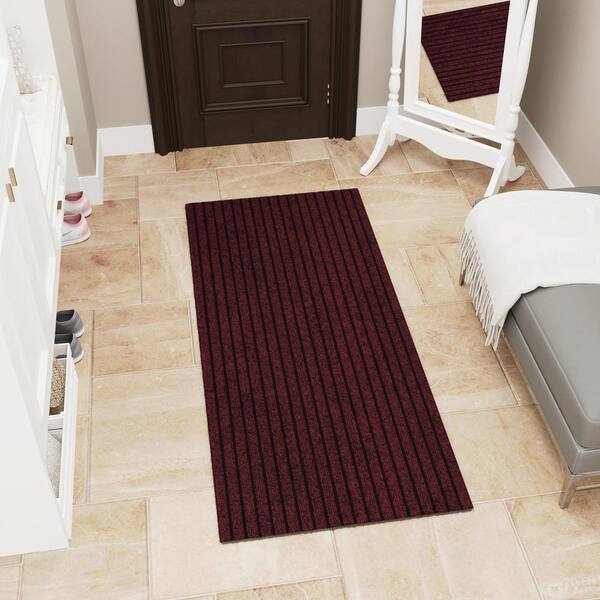 Lifesaver Scrape Rib Non-Slip Custom Long Hallway Runner Rug 2 ft. 7 in. x 3 ft. Red Ribbed Polyester Garage Flooring