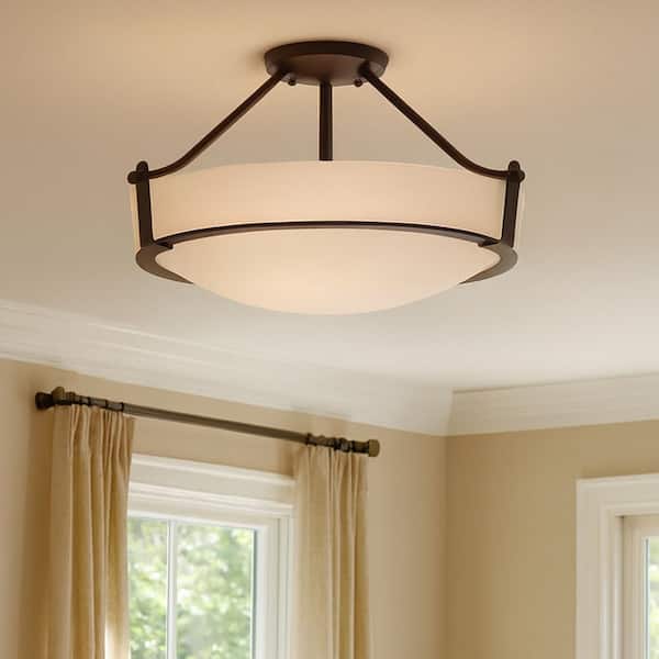 Hathaway 20.75 In. 4-Light Olde Bronze with Etched White Glass Semi-Flush Mount