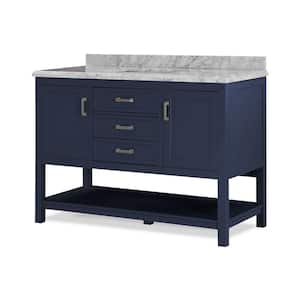 Demerzel in. 48 in. W x 22 in. D x 38.5 in. H Single Sink Freestanding Bath Vanity In Blue With Marble Top