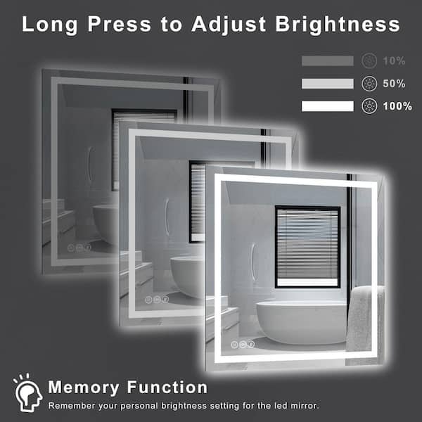 24 in. W x 36 in. H Frameless LED Mirror Anti-Fog Dimmable 3-Color Shatterproof Wall Mounted Bathroom Vanity Mirror
