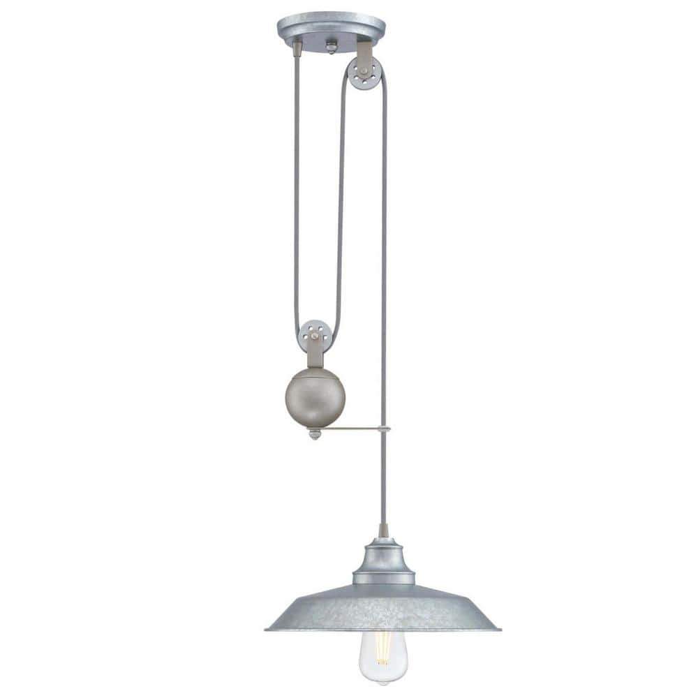 Iron Hill Galvanized Steel Vintage Pulley Pendant Light