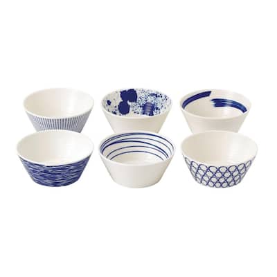 Pacific Mixed Patterns 6.8 fl. oz. Blue and White Porcelain Tapas Bowl (Set of 6)