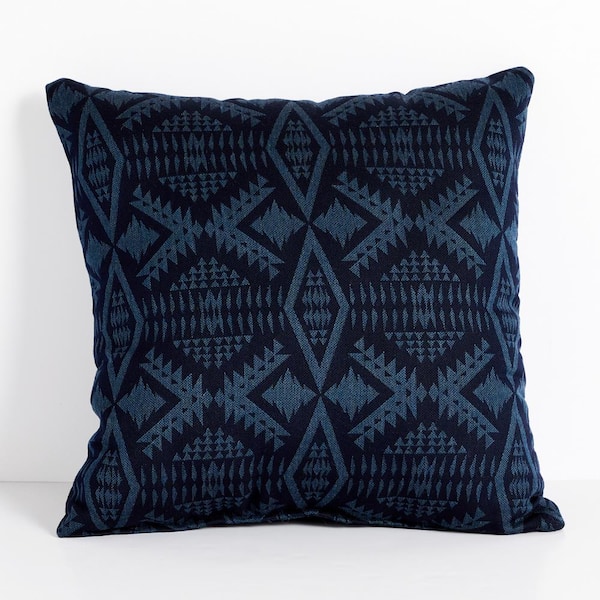 SORRA HOME Sunbrella Pendleton Diamond River Midnight Square Outdoor Throw Pillow (2-Pack) 20 in. H x 20 in. W x 6 in. D
