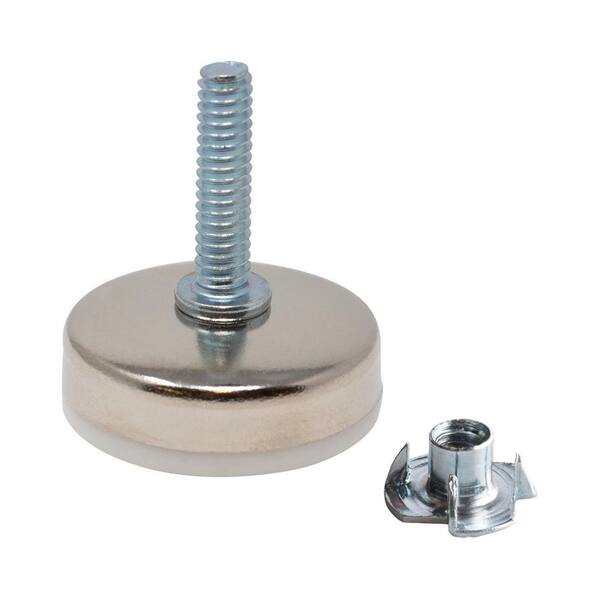 (100-Pack) Titan Nickel-White Base 1/4-20 Thread x 1 in. L Stem Furniture Replacement Leveler with Insert Pro Pack