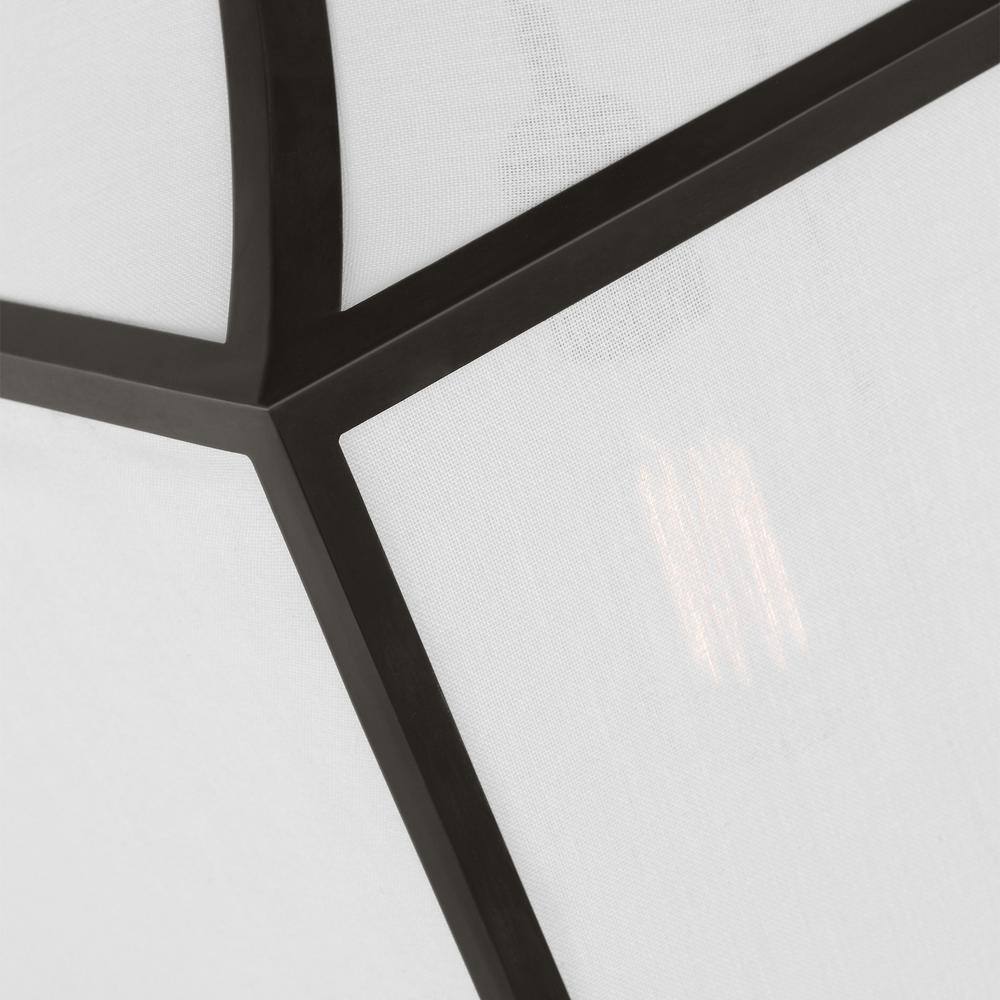 Aged Iron and White Linen Large Pendant Light