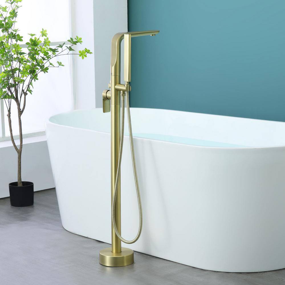 Brushed Gold Freestanding Bathtub Faucet with Hand Shower