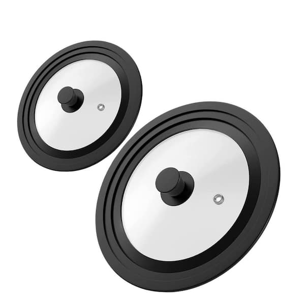 Tempered Glass Silicone Rim Universal Pot Pan Skillet Lid with Steam Vent Dishwasher Safe 2 Pack Kitchen Cover
