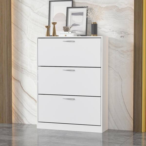FUFU GAGA White Wooden Shoe Storage Bench Simple and Fashion Shoes Cabinet 42.6 in. H x 31.6 in. W x 9.3 in. D LBB KF260055 01 c