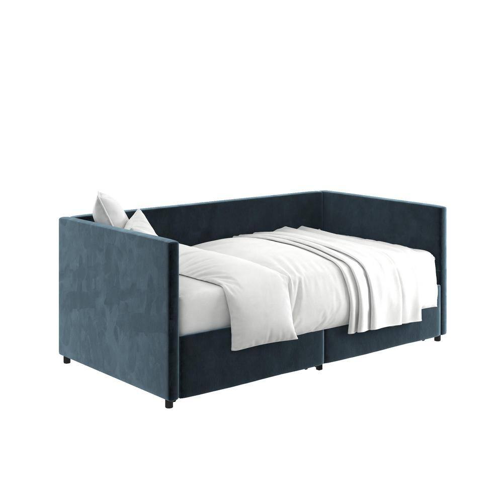 DHP Mya Upholstered Blue Velvet Twin Size Daybed with Storage DE43154