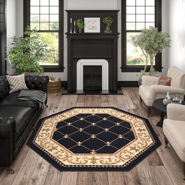 Sensation Border Black 6OCT Octagon ft. Indoor Area Rug