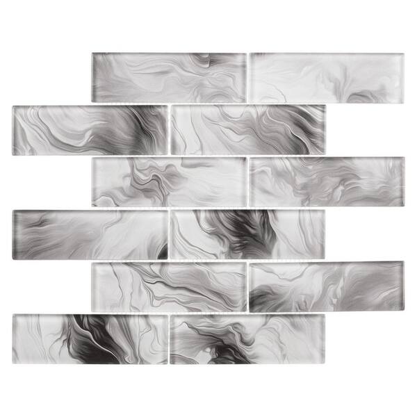 Abolos After The Rain 36-Pack Snow White/Glossy 4-in x 16-in Glossy Glass Marble Look Wall Tile