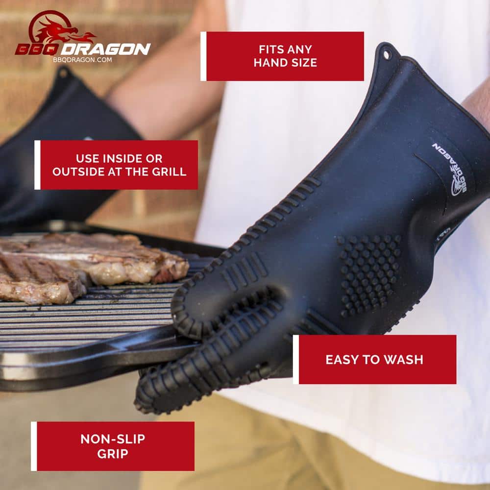 Extra Long Black Silicone BBQ Grill Gloves