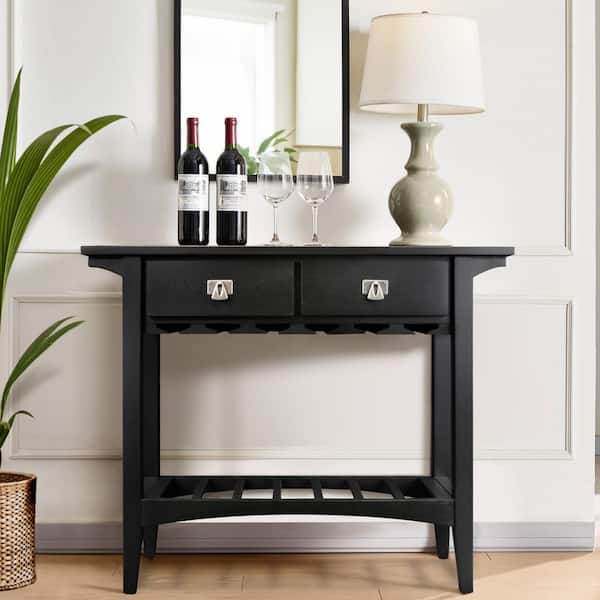 Mission Wine Stand with Glass and Bottle Storage, Slate Black