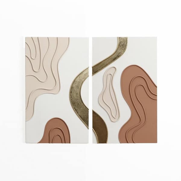 LuxenHome Set of 2 31.5 in. x 18.9 in. Brown and White Rectangle Abstract Metal Work Wall Decor