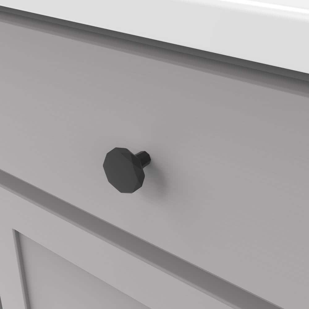 Matte Black Geometric Round Cabinet Knob with Mounting Hardware