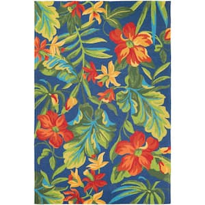 Covington Tropical Orchid Azure-Forest Green-Red 4 ft. x 6 ft. Indoor/Outdoor Area Rug