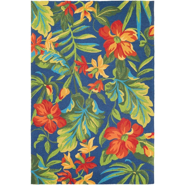 Couristan Covington Tropical Orchid Azure-Forest Green-Red 4 ft. x 6 ft. Indoor/Outdoor Area Rug