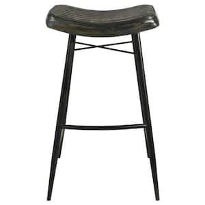 Bayu 31.25 in. H Antique Espresso and Black Backless Metal Bar Stool with Leather Saddle Seat Set of 2