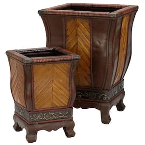 18 in. H Brown Decorative Wood Planters (Set of 2)