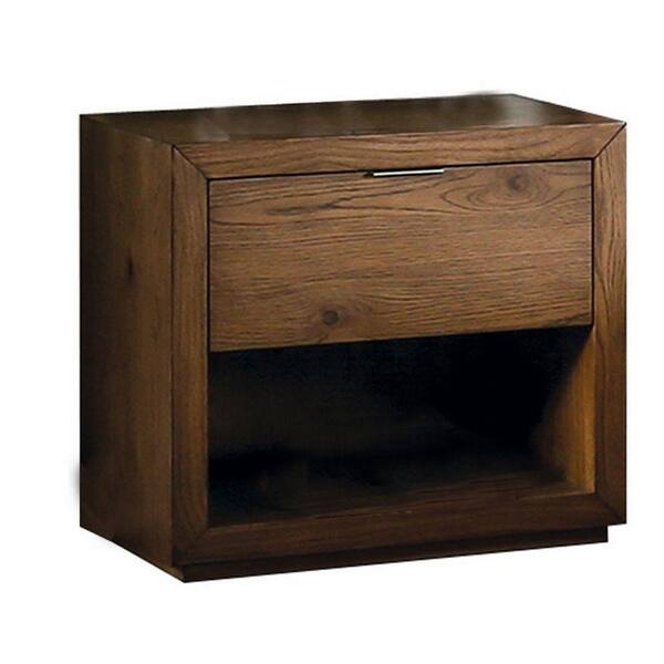 Benjara Brown 1-Drawer 26 in. Wooden Nightstand