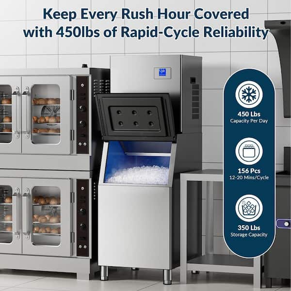 23 in. Production Per Day 450 lbs. Full Size Cubes Commercial Freestanding Ice Maker in Stainless Steel ETL Listed