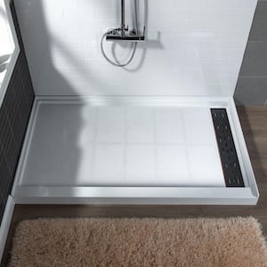 Krasik 48 in. L x 32 in. W Alcove Solid Surface Shower Pan Base with Right Drain in White with Oil Rubbed Bronze Cover