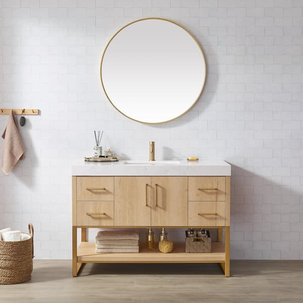 Kolkata 48 in.W x 22 in.D x 34 in.D Single Bath Vanity in Weathered Oak with White Engineered Stone Top