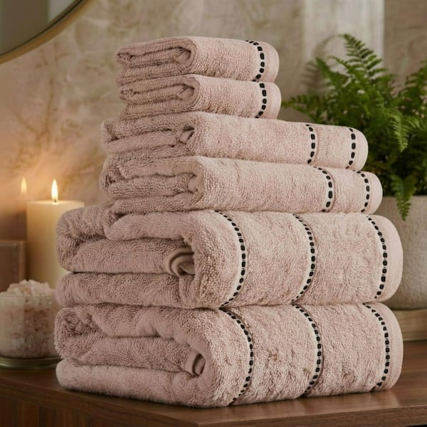 6-Piece Taupe/Black Luxury Quick Dry 100% Cotton Bath Towel Set