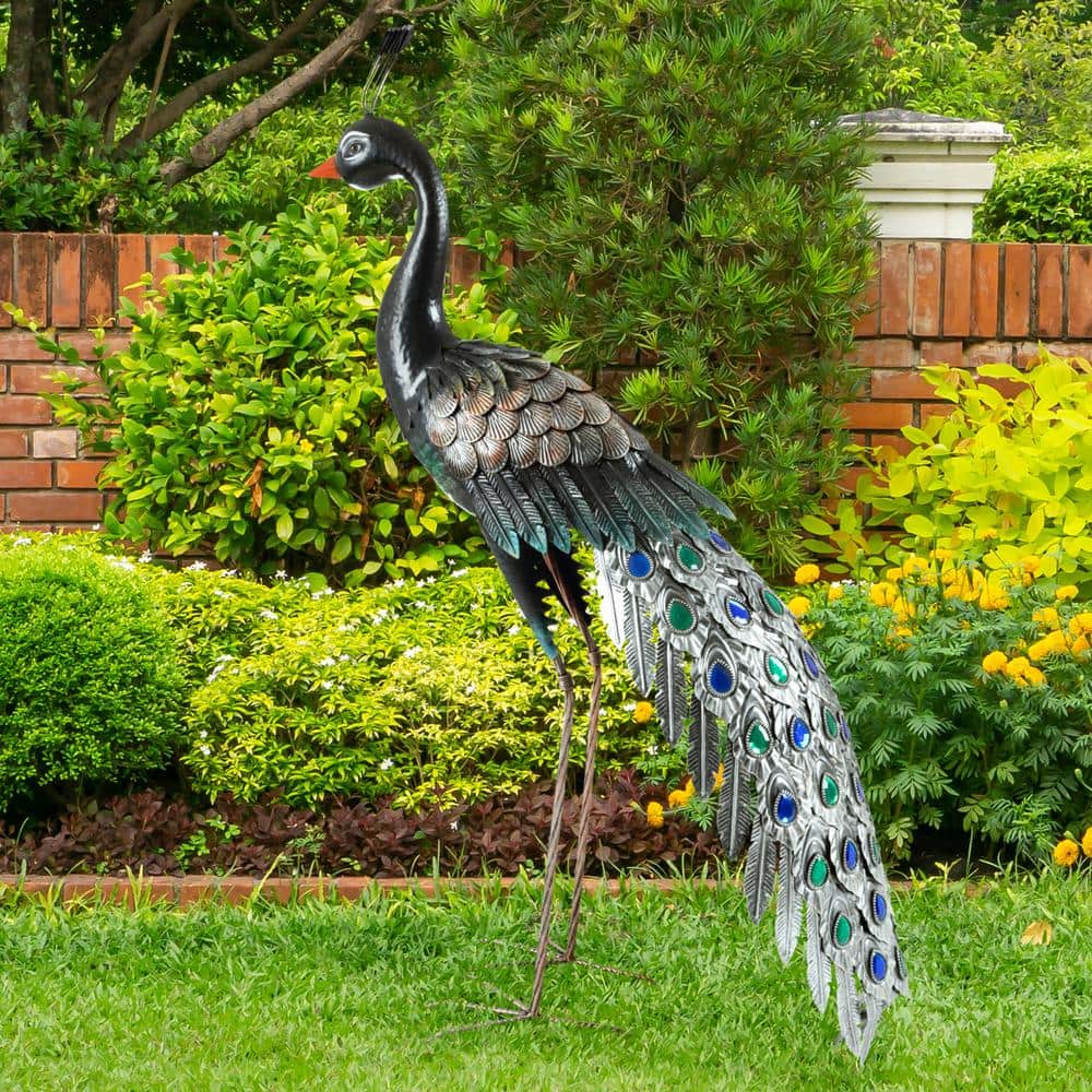 Blue and Multicolor Metal Peacock Garden Statue