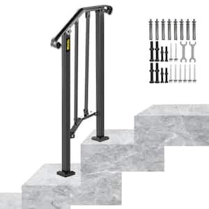 1 ft. Handrails for Outdoor Steps Fit 1 or 2 Steps Outdoor Stair Railing Wrought Iron Handrail with baluster, Black