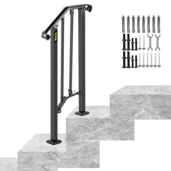 VEVOR 1 ft. Handrails for Outdoor Steps Fit 1 or 2 Steps Outdoor Stair Railing Wrought Iron Handrail with baluster, Black