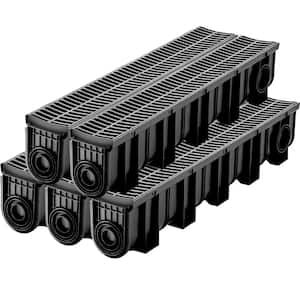 Trench Drain System 39 in. L x 5.8 in. W x 7.5 in. D Drainage Trench with Plastic Grate and End Cap Channel Drain 5 Pack