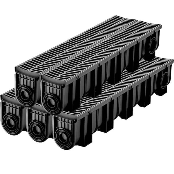 VEVOR Trench Drain System 39 in. L x 5.8 in. W x 7.5 in. D Drainage Trench with Plastic Grate and End Cap Channel Drain 5 Pack